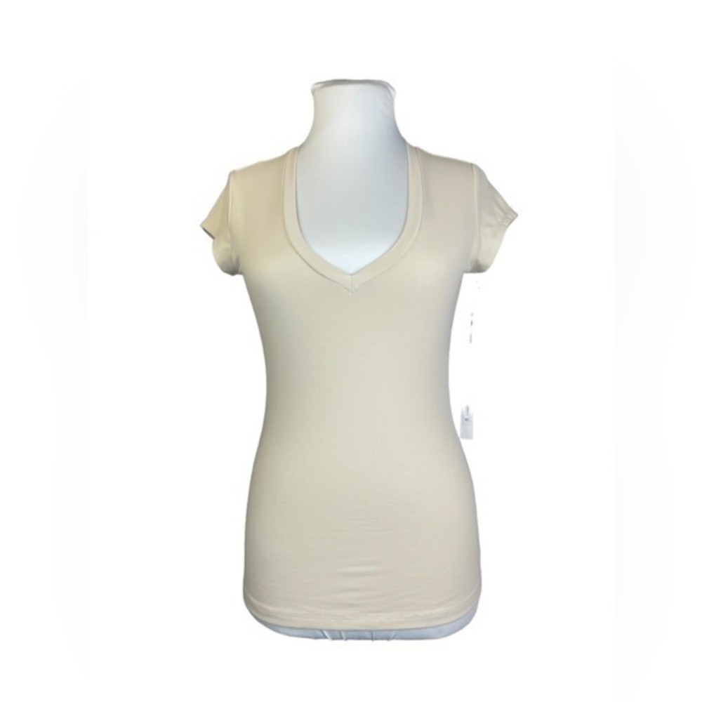 Susana Monaco Cream Ivory Stretch V-neck Tee XS $78